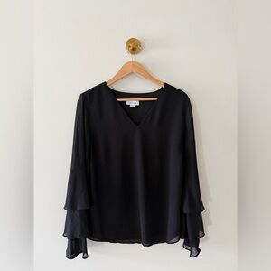 Calvin Klein Black V-Neck Layered Bell-Sleeve Blouse